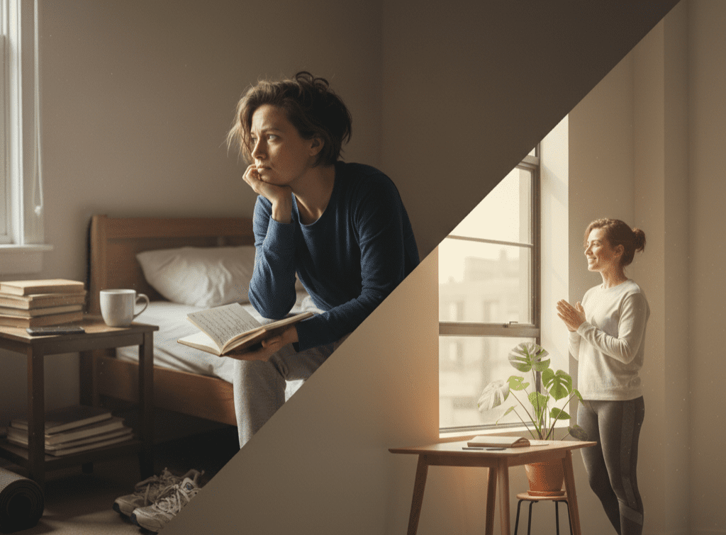 a girl wake up in the morrning from bed 