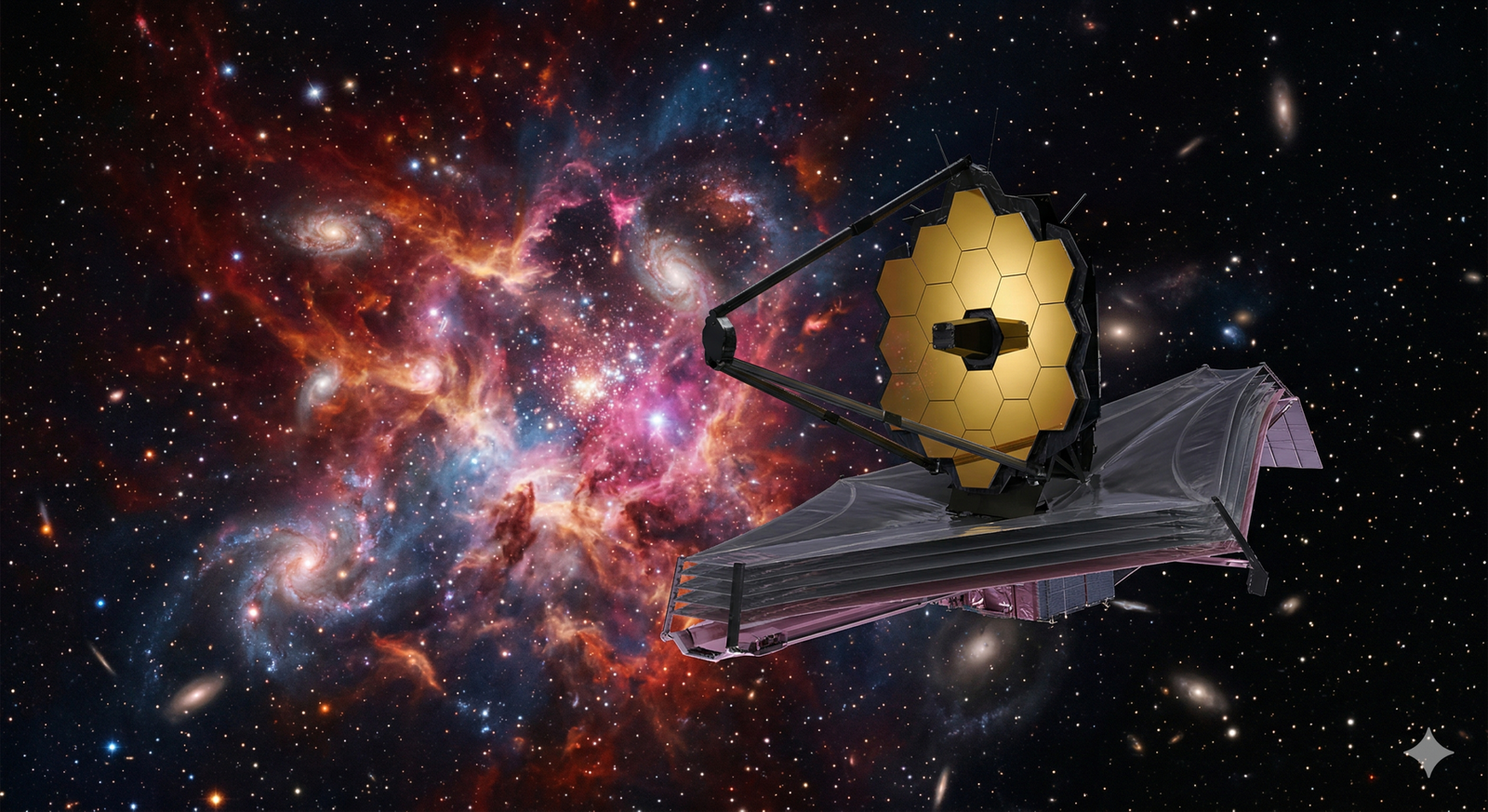 James Webb Space Telescope capturing images of distant galaxies and nebulae in space.